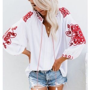 Spanish Steps Embroidered Peasant Blouse - Small